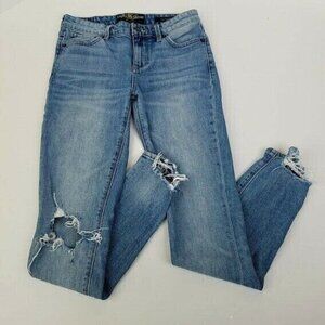 Lucky Brand Womens Ava‎ Skinny Blue Jeans Size 00 / 24 Distressed Black Pocket